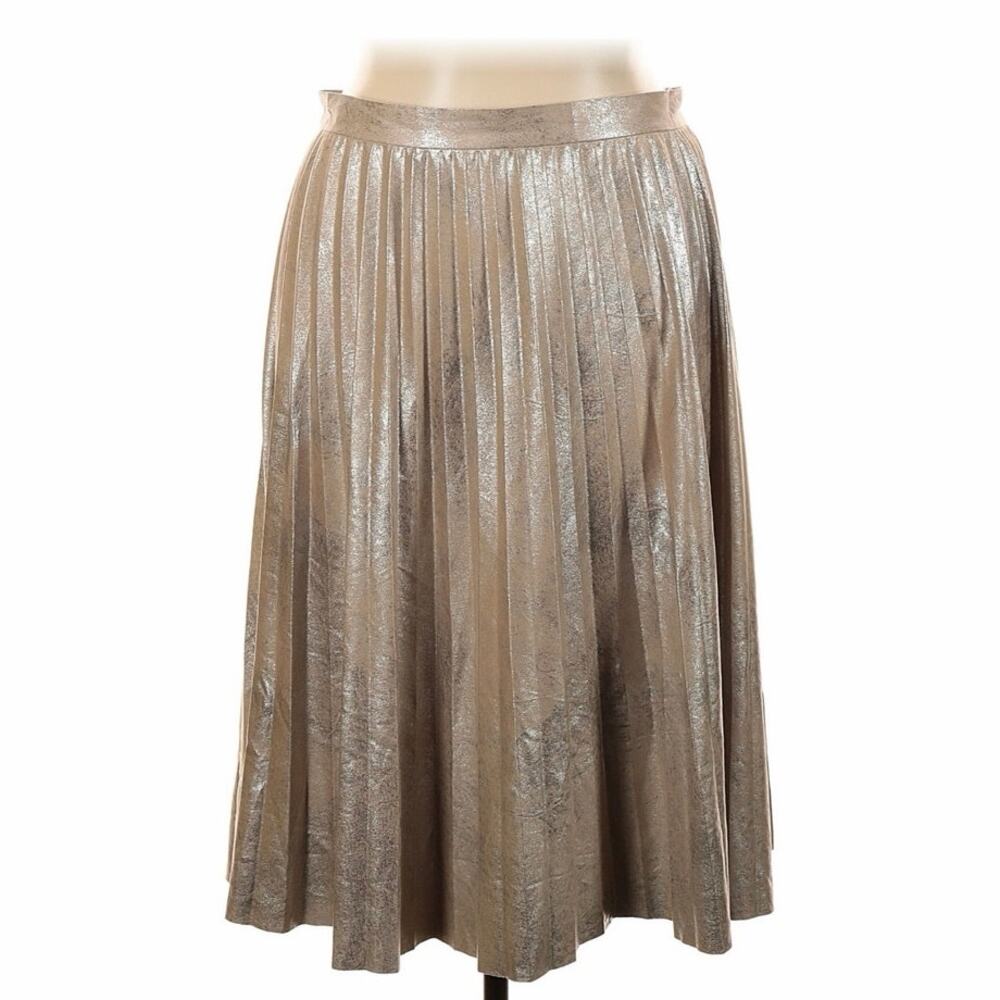 Anthropologie Maeve Metallic Gold Pleated Midi Skirt Size XL - NEW - Picture 2 of 8